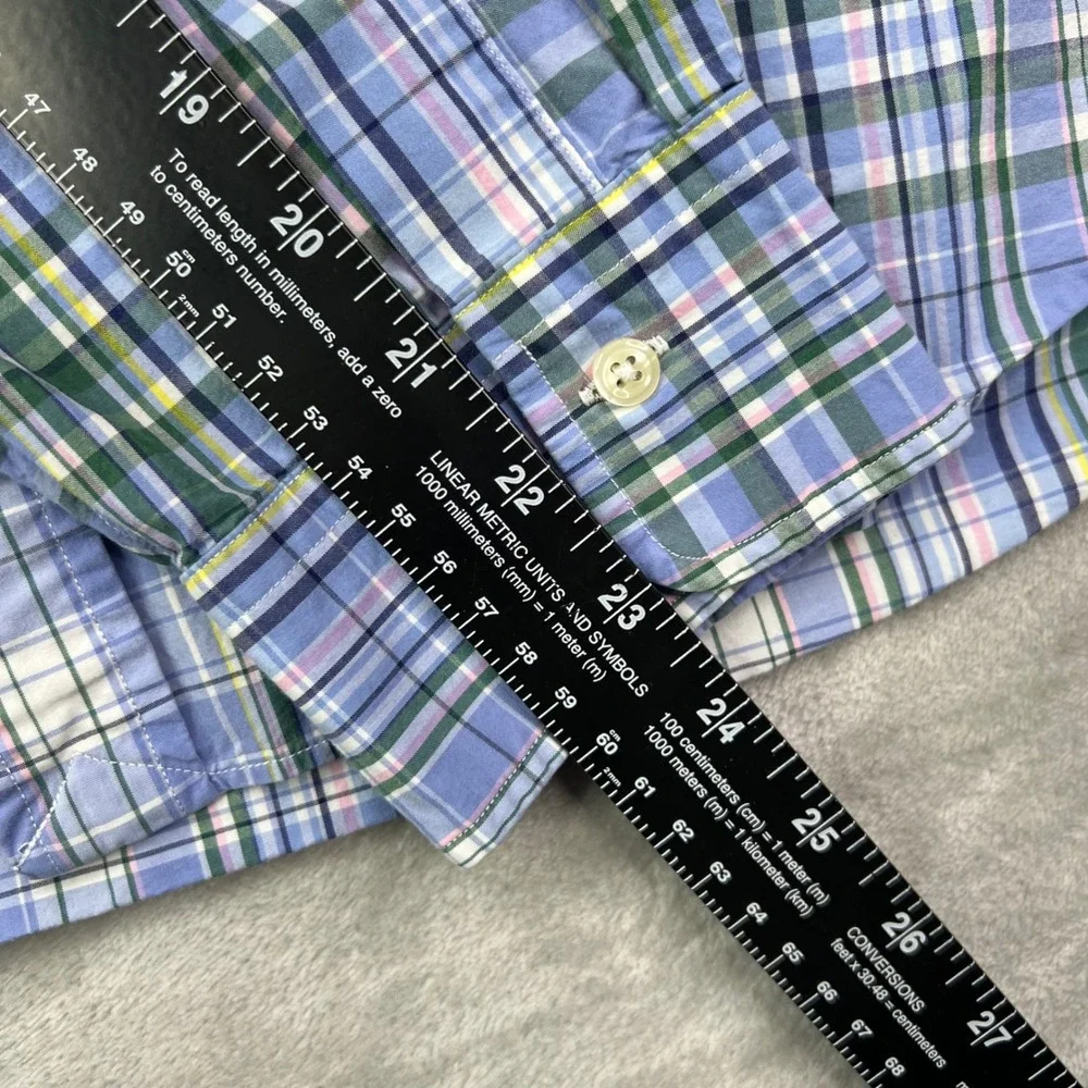 Polo Ralph Lauren Classic Fit Shirt Mens‎ 2XL Blue Green Plaid Cotton Stretch